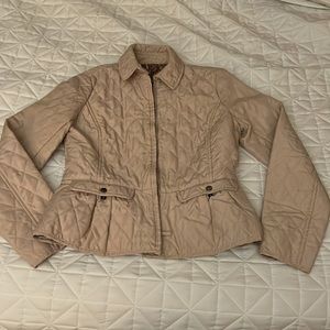 Cream short quilted fitted peplum zip front jacket - S